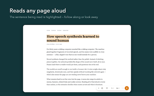 Sonora - AI Text to Speech :: Listen to any web page or selected text. Sentence highlighting, speed control, works on long articles without cutting off.