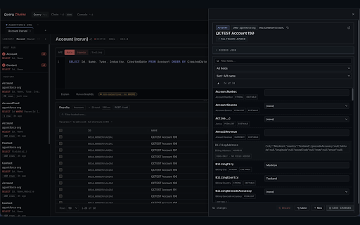 Salesforce Query Chains :: Query, inspect and edit Salesforce records with SOQL/SOSL, bulk-load data from a file, and explore schema, events and logs.