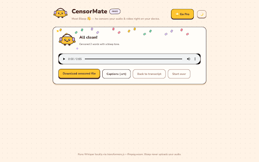 CensorMate: Auto Censor Video & Audio :: Auto censor videos & audio: on-device AI finds and bleeps any word. Nothing uploaded. Great for YouTubers avoiding demonetization.
