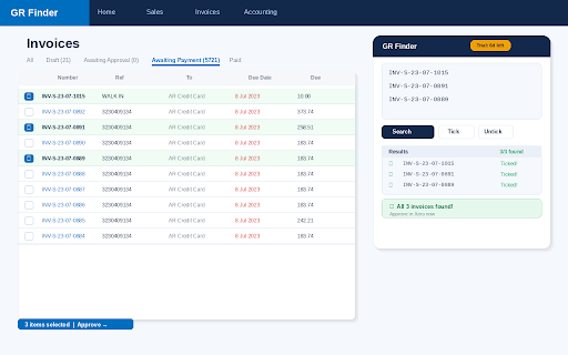 GR Finder :: Quickly find and tick invoices in Awaiting Payment — save time, reduce errors.