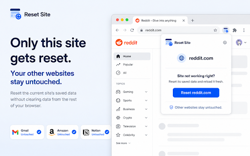 Reset Site :: Reset the current website without clearing data from other websites.