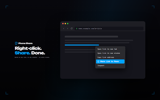 Phone Share :: Instantly share browser tabs to your phone via QR codes. Works standalone or with the Phone Share Stream Deck plugin.
