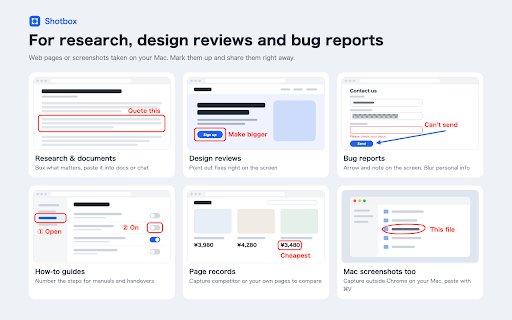 Full Page Screenshot & Mac Screenshot Markup - Shotbox :: Capture a whole web page in one image (or split long pages), and mark up Mac screenshots pasted with ⌘V. Save PNG/PDF or copy.