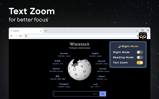 Night Mode :: Enable Night Mode for Chrome browser with sleek dark mode theme, chrome night mode, eye-friendly yellow filter & font size controls