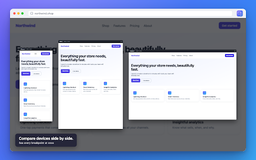 Responsive View :: View any webpage at phone, tablet, desktop, or custom sizes in one click — resize, screenshot, compare, or emulate.