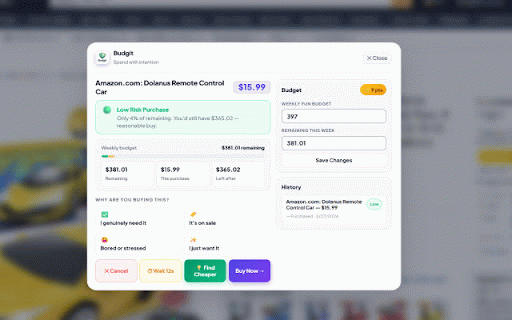 Budgit :: Smart spending interceptor that adds helpful friction before impulse purchases.
