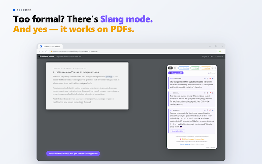 Clicked: AI Reading Assistant & Explainer :: Highlight any text on a webpage or PDF for an immediate AI explanation — quick or detailed, in 15+ languages. Private by design.