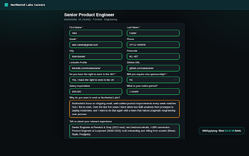 StillApplying :: Auto-fill job application forms on any career site from one saved profile. Never retype your CV.