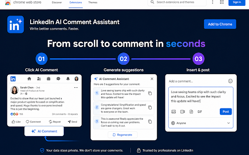 LinkedIn AI Comment Assistant :: AI comment suggestions on LinkedIn posts.