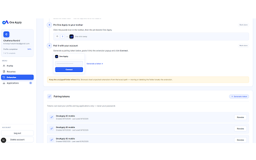 One Apply :: One Apply browser extension for autofill, resume attachment, and application logging workflows.