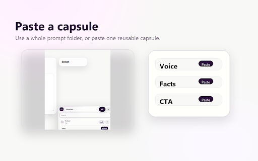 AI Prompt Capsule :: Save reusable AI prompt context locally, then paste the right capsule or folder into any focused text field.