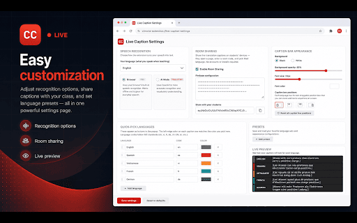 Live Classroom Captions :: Live captions with translation, plus draw and annotate on Docs, Slides, Word, PowerPoint, Canva, and any webpage. For teachers.