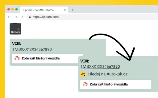 Autokuk.cz - Vyhledání VIN na jeden klik :: Automaticky rozpoznává VIN kódy na webových stránkách a umožňuje jejich okamžité vyhledání na Autokuk.cz
