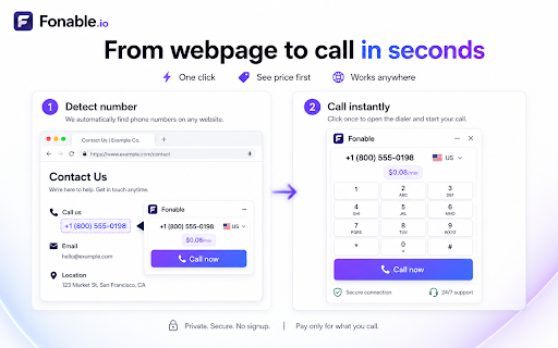 Fonable Click-to-Call: Browser Phone Dialer :: Click phone numbers on websites, CRMs, emails, and lead lists to call from your browser. Pay as you go.