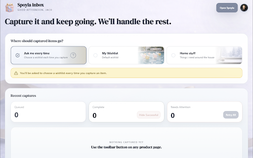Spoyla: Wishlist & Gifts :: Add products to Spoyla in the background while you keep browsing.