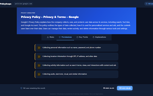 PolicyScope :: Analyze any privacy policy or terms of service in seconds using AI. Highlight any clause to instantly understand what it means.