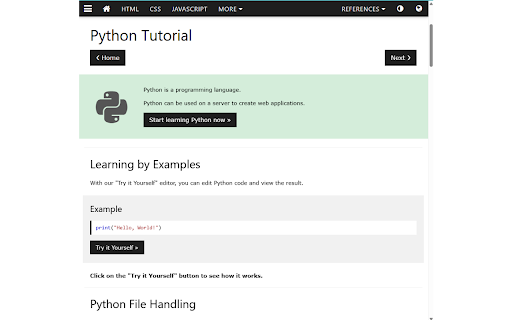 W3Schools :: This extension provides a clean, distraction-free, app-style window to access popular web development learning resources.