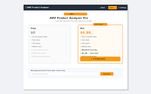 AMZ Product Analyzer :: Amazon product research sheet for sellers & dropshippers. Scrape prices, BSR, sales data, ratings and export to CSV instantly.