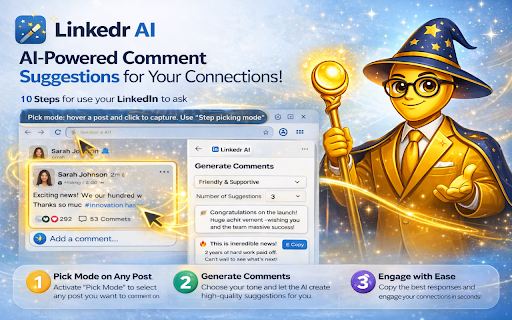 Linkedr AI: LinkedIn Comment Generator & Reply Writer for Engagement :: Generate AI LinkedIn comments from selected posts with custom tone, style, and instructions.