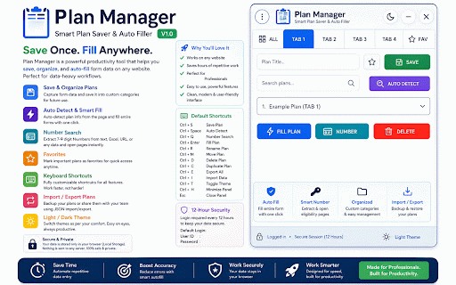Form Helper :: Form Helper (lite, no animations): plan management, 2 quick plan slots on shortcut keys, form tools and persistent storage.