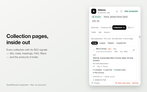 Shopify Store Inspector by SeekWinners :: See how any Shopify store is built and marketed: products, best sellers, collections, tech, traffic, ads. Free, no account.
