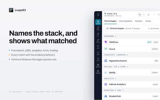 LoupeKit — Web Tech & AI Vibe-Code Inspector :: Inspect web tech stacks, extract design tokens, and audit AI vibe-coded sites with actionable refactoring guides.