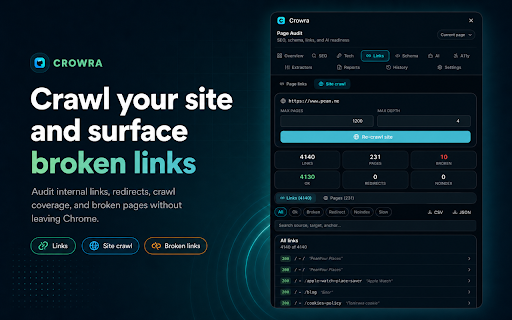 Crowra — SEO Audit & AI Readiness :: Audit SEO, schema, PageSpeed, links, accessibility, and AI/GEO readiness in a private Chrome side panel.
