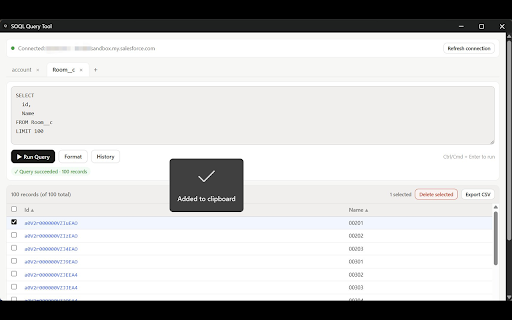 SOQL Query Tool :: Run SOQL queries against a logged-in Salesforce tab. No OAuth, no CORS setup required.