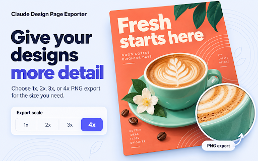 Claude Design PNG Exporter, Batch Page Export, Save PNGs & Project ZIP File :: Batch-export Claude Design pages as separate PNGs, search and pick screens, save the project ZIP, and watch local tab progress, now.