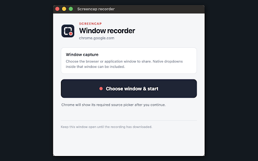 Screencap :: Capture screenshots, full-page scrolling captures with a built-in crop editor, and tab/window/screen recordings.