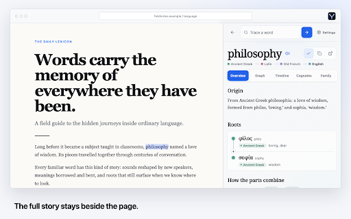 Etymon :: Trace the origin of a selected word without sending the page around it.