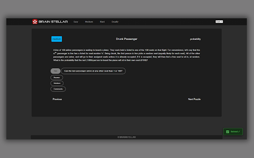 Brainstellar Progress Tracker :: The ultimate quant interview prep tool. Track your Brainstellar puzzle progress with a native analytics dashboard.