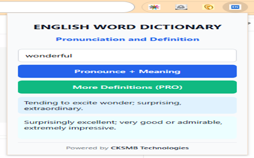English Word Dictionary – cksmb technologies :: Learn English word pronunciation and definition with daily free limit and premium access.