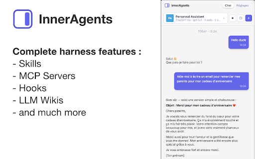 InnerAgents :: AI agents that live in your browser sidebar. Connect your own API keys from Anthropic, OpenAI, OpenRouter, or any custom provider.