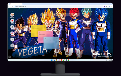 Vegeta - Dragon Ball Z Wallpaper :: Custom browser new tab featuring Vegeta from Dragon Ball Z with striking split red and blue auras.