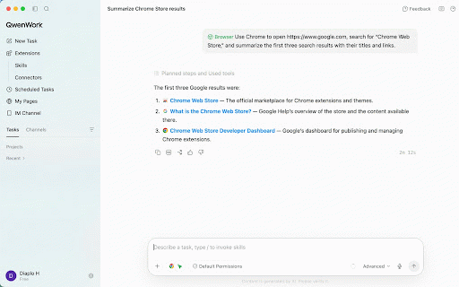 QwenWork :: Connect your Chrome browser to QwenWork for AI-driven browser automation