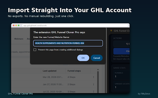 GHL Funnel Cloner Pro :: Clone GoHighLevel funnels and pages in one click, directly from your Chrome side panel.
What it actually does?
GHL Funnel Cloner…