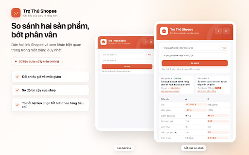Trợ Thủ Shopee — Thống kê & Tra cứu :: Thống kê chi tiêu Shopee, tra cứu độ tin cậy shop và so sánh sản phẩm — xử lý ngay trên thiết bị của bạn.