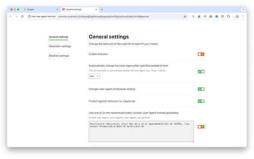 Fast User-Agent Switcher :: Automatically spoof your browser’s User-Agent with random, timed switches to protect privacy and bypass tracking effortlessly.