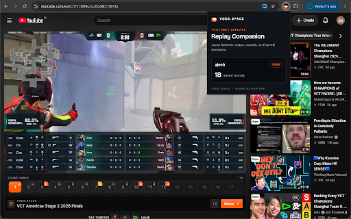 vods.space Companion - Build your VALORANT library :: Adds map and round navigation to processed VODS replays on YouTube.