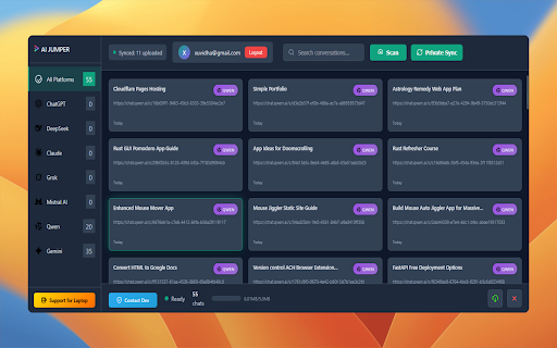 AI JUMPER :: Archive, search, and organize your conversation histories from popular AI chat platforms locally.