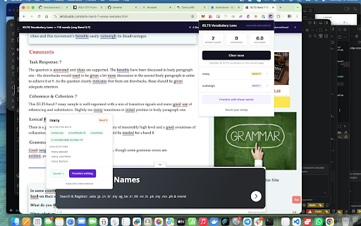 IELTS Vocabulary Lens — Writing Upgrade Tool :: Check IELTS word bands, upgrade weak sentences, and save vocabulary while browsing. Free, offline, no signup.