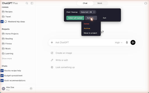 ChatSweep for ChatGPT :: Bulk delete, archive, and manage ChatGPT chats and projects — with pause, stop, and safety confirmations.