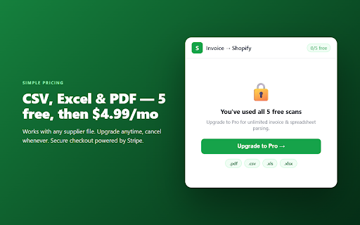 Invoice to Shopify CSV Parser :: Drop an invoice PDF and download a Shopify-ready product CSV.