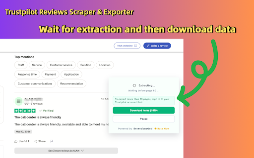 Trustpilot Reviews Scraper & Exporter :: Export Trustpilot reviews to CSV, XLSX, or JSON with ratings, dates, replies, reviewer info, and company metadata.