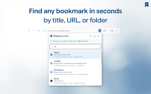 TrueBookmark - Bookmark Manager & Backup :: Back up your bookmarks locally, find them instantly, and clean up duplicates. Everything stays on your device.