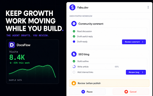 Fabu.dev - Agent for SaaS Growth :: Go-to-market automation for SaaS developers: monitor product signals and run custom browser agents from one side panel.