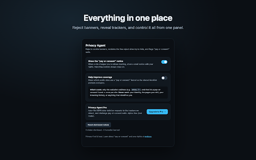 Data Privacy Agent :: Rejects cookie consent walls — and reclaims the free reject the page tried to hide.