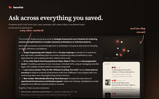SauceTab :: Save web pages, articles, and highlights to organized research buckets. Capture Sauces, take notes, and find everything fast.