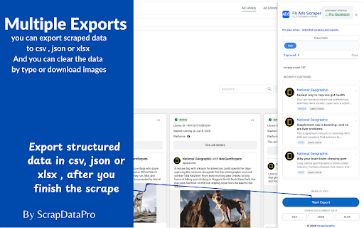 FB Ads Scraper - Facebook Ads Scraper :: Extract and export Facebook ads instantly to CSV, JSON, or XLSX for analysis and growth. facebook ads scraper